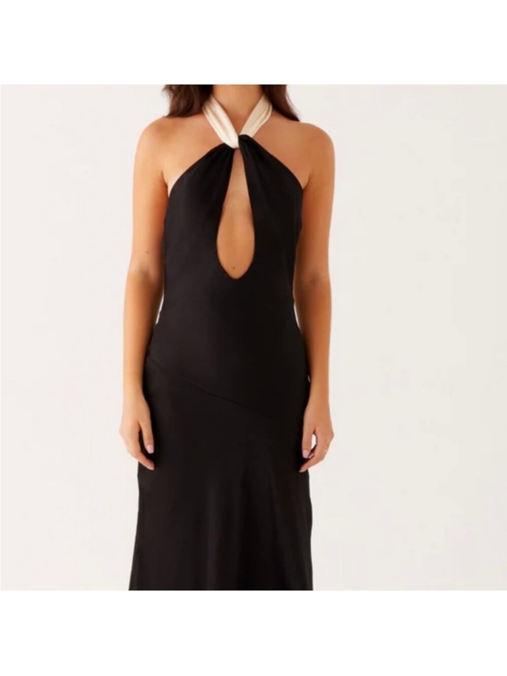 Peppermayo Night Owl Maxi Dress- Satin Halter Dress with deep keyhole cut out - Picture 1 of 4